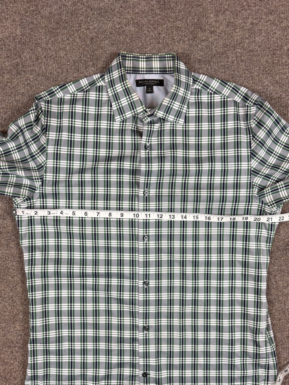 Banana Republic Green Blue Plaid Button Up Shirt Men’s Medium Non-Iron Slim Fit - Picture 7 of 7